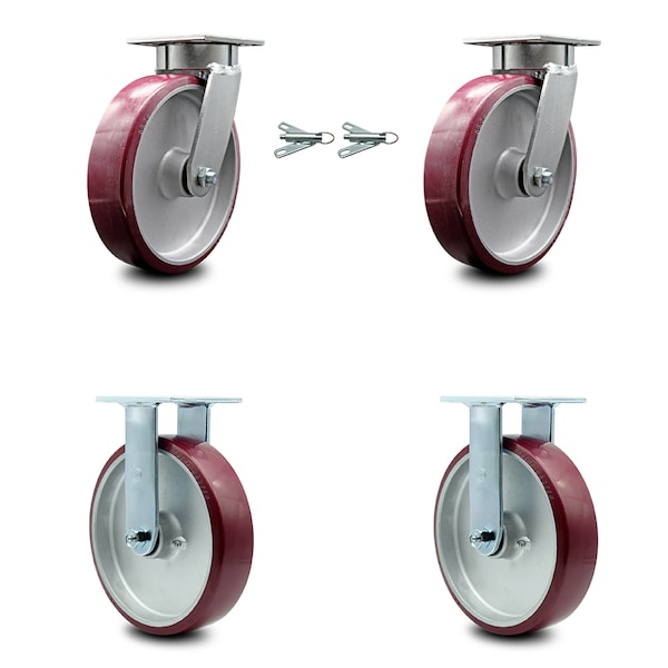 8 Inch Kingpinless Poly on Aluminum Wheel Caster Swivel Locks 2 Rigid SCC, 2PK